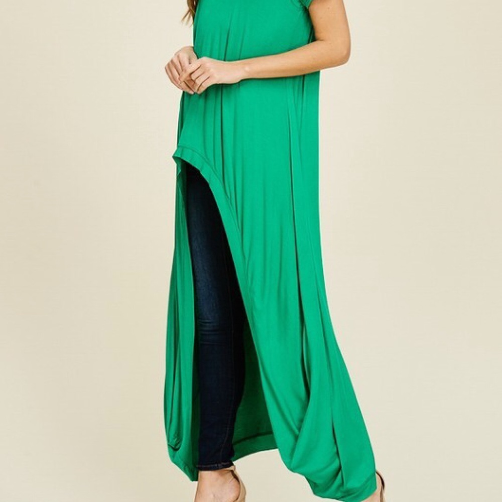🆕 Kelly Green Short Sleeve High-Low Tunic Jersey Knit Maxi Top - Picture 5 of 7